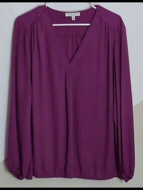 Chaus Women's 3/4-Sleeve V-Neck Blouse in Magenta (Sz. XL)